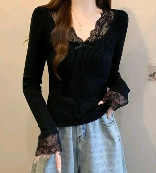 Black Lace Full sleeves Top